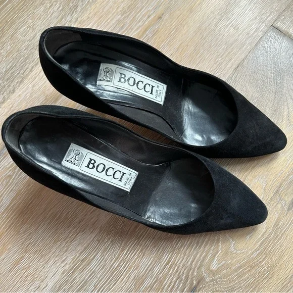 Vintage 80's Bocci Black Suede Pumps Shoes Made In Italy - Size 37.5 EU - Picture 14 of 16